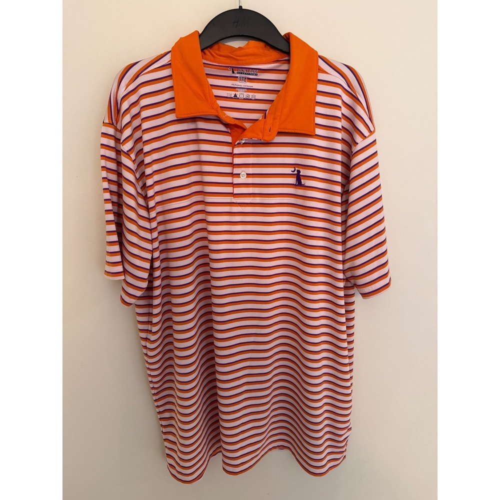 Local Boy Outfitters Mens XXL Performance Polo Shirt Orange Purple Striped Golf